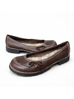 Vintage Lower East Side Brown Ballet Loafers Size 8 Chunky Y2k 90s Buckle Plaid